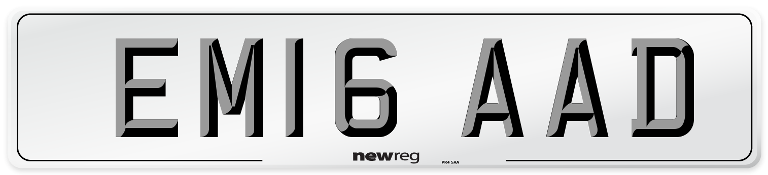 EM16 AAD Number Plate from New Reg